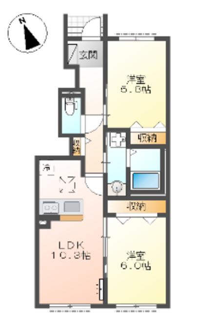 グランデ弐番館(2LDK/1階)の間取り写真