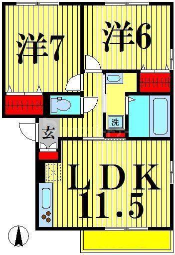 ウィルサクスィード(2LDK/1階)の間取り写真