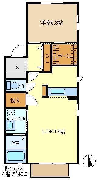 ディアコート(1LDK/2階)の間取り写真