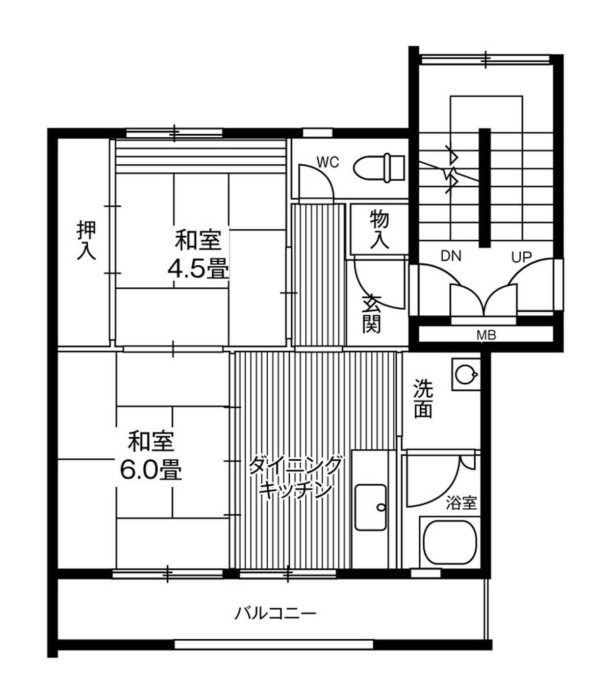 ビレッジハウス仙台鶴ケ谷五丁目(2DK/3階)の間取り写真