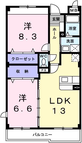 エムグレイス(2LDK/2階)の間取り写真