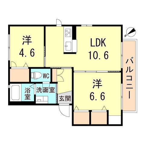 グランシード住吉A・B・C(2LDK/2階)の間取り写真