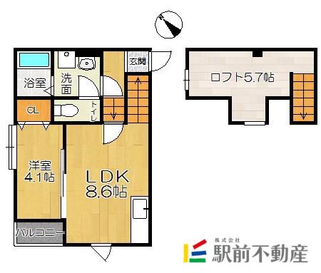 ポラリス箱崎5(1LDK/1階)の間取り写真