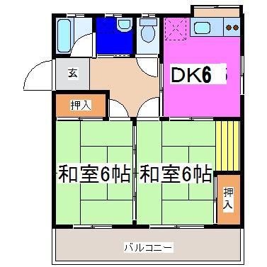 つつじハイツNO.1(2DK/1階)の間取り写真