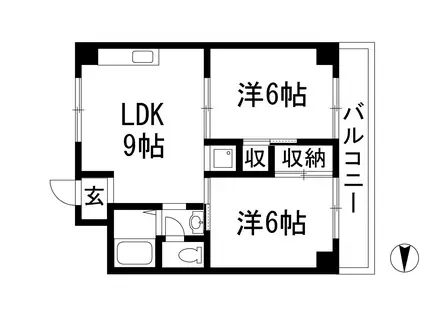 シャンブル吉岡(2LDK/3階)の間取り写真