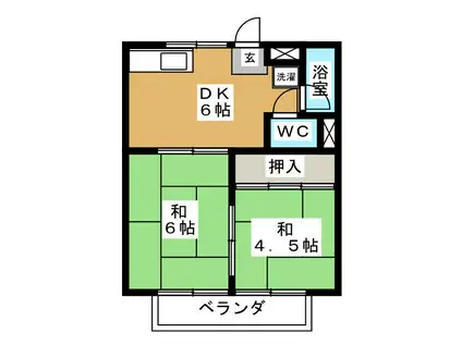津田ハイツ 東棟(2DK/2階)の間取り写真