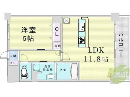 コゥジィコート御幣島駅前(1LDK/4階)の間取り写真