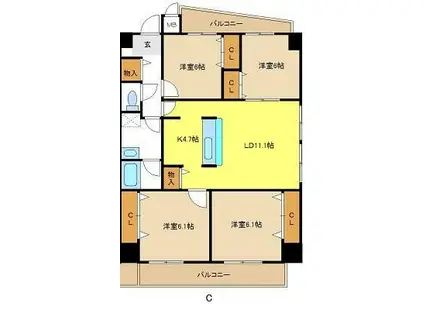 OSM植田 壱番館(4LDK/4階)の間取り写真