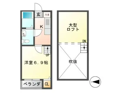 ロフト6 志賀本通(1K/1階)の間取り写真