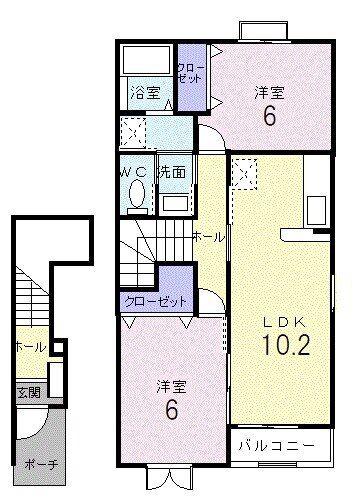 サンモールA(2LDK/2階)の間取り写真