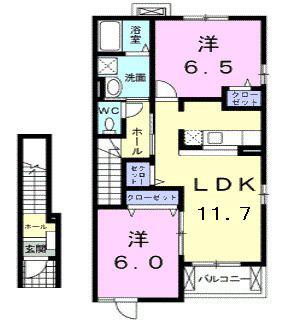 プロスペリティC棟(2LDK/2階)の間取り写真