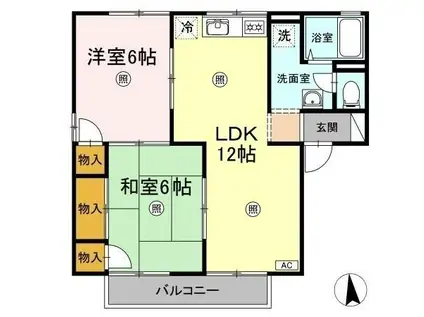 グリーンハイツ A棟(2LDK/1階)の間取り写真