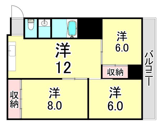 ダイバーシティ神戸長田A棟(3LDK/3階)の間取り写真