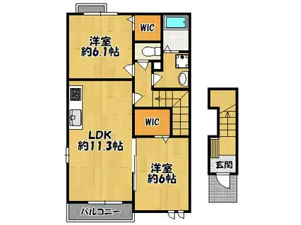 カーサ・コリーナII(2LDK/2階)の間取り写真