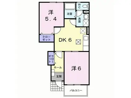 オードピュールII(2DK/1階)の間取り写真