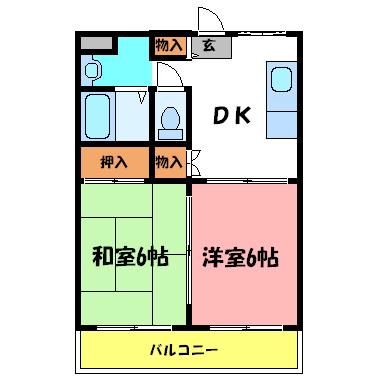 シャトル大久保(2DK/2階)の間取り写真
