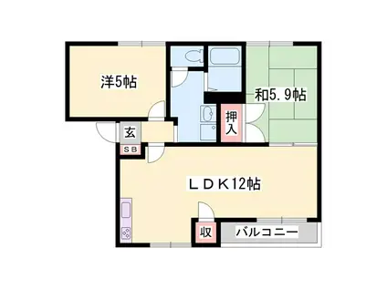 リバーサイドIIA棟(2LDK/2階)の間取り写真