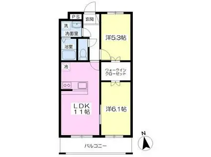 アンソレイユルーナ宮下(2LDK/1階)の間取り写真