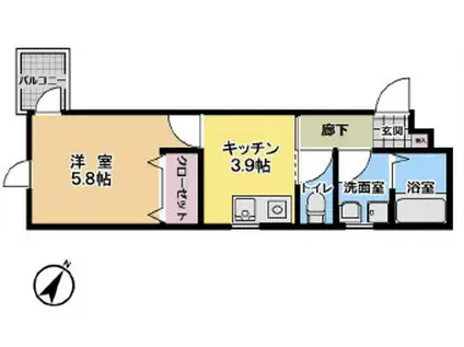 アリビア大観町(1DK/2階)の間取り写真