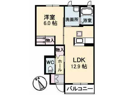 シャーメゾン長府(1LDK/1階)の間取り写真