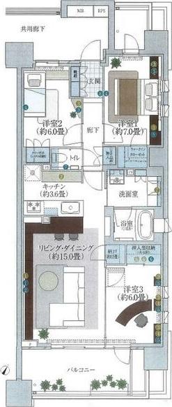 プラウドタワー春日井(3LDK/10階)の間取り写真