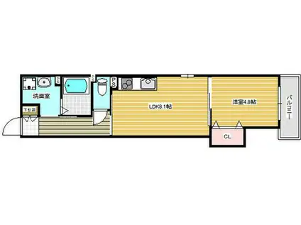 KTIレジデンス西新町(1LDK/1階)の間取り写真