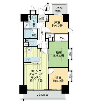 ライオンズマンション本川越駅前(3LDK/11階)の間取り写真