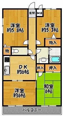 ハイツサンマルコ(4DK/3階)の間取り写真