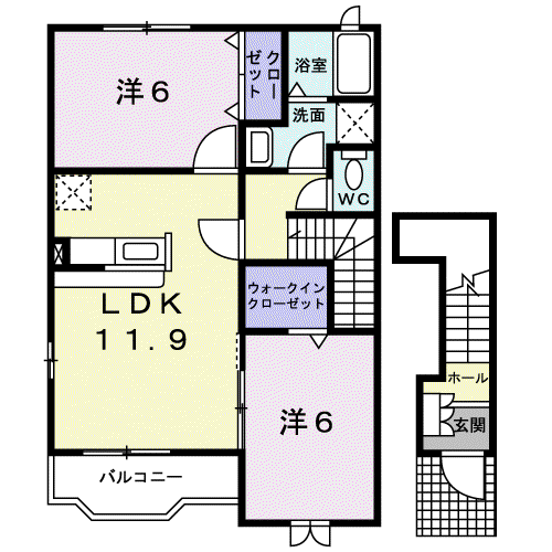 サンパティークC(2LDK/2階)の間取り写真