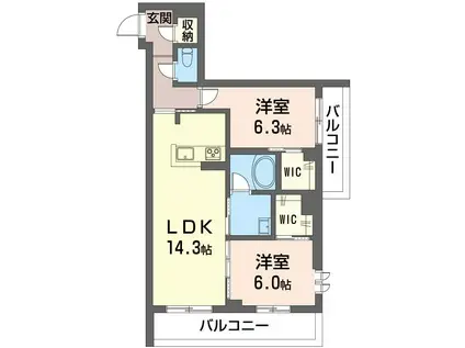 グリシーナ(2LDK/1階)の間取り写真