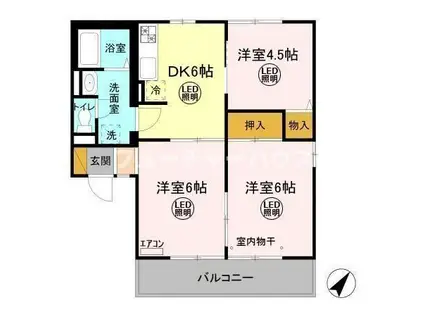 ディアコート A(3DK/1階)の間取り写真