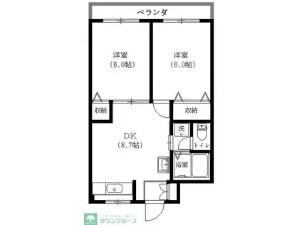 エスポワール金子(2DK/2階)の間取り写真