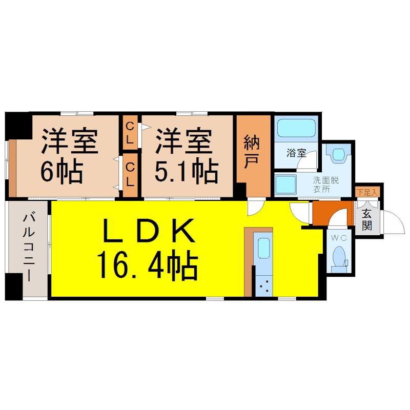 ポルタニグラ千代田(2LDK/10階)の間取り写真