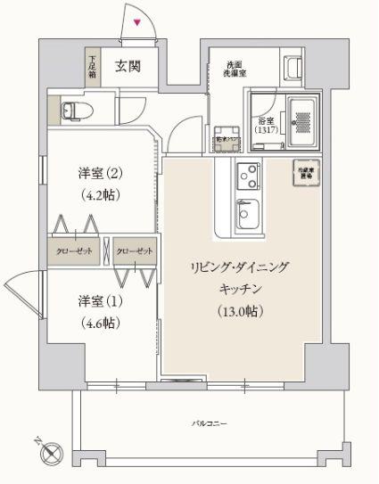 プライマル月島(2LDK/9階)の間取り写真