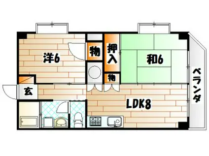 亀川ハイツ(2LDK/7階)の間取り写真