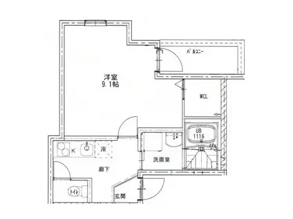 ハピネス高師浜(1K/2階)の間取り写真