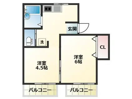 学園アルカディア(2K/1階)の間取り写真