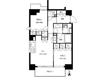 麻布十番    好立地 2LDK 更新可(2LDK/6階)の間取り写真