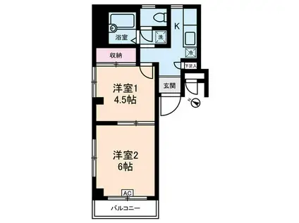 第2梨本マンション(2K/2階)の間取り写真