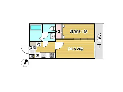 ベース青木(1DK/3階)の間取り写真