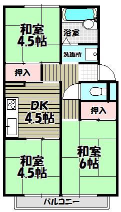 メロディハウス樫山(3DK/1階)の間取り写真