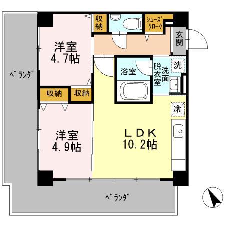 HOUSE TAGAWA(2LDK/4階)の間取り写真