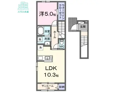 サンシルクトゥーミー(1LDK/2階)の間取り写真