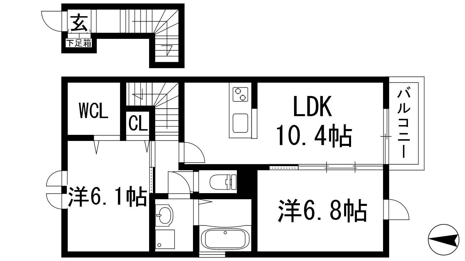 セジュール東宝塚(2LDK/2階)の間取り写真