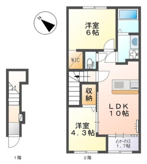 三木市緑が丘町本町一丁目アパート(2LDK/2階)の間取り写真