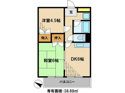 レクコーポ北小金A棟(2DK/3階)の間取り写真