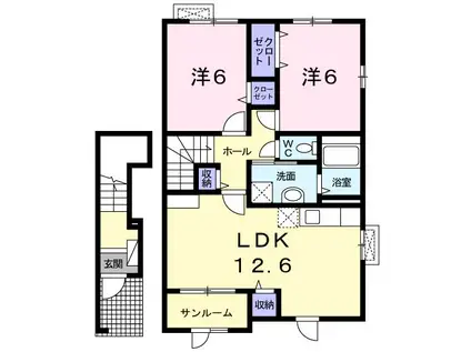 シャルマン(2LDK/2階)の間取り写真