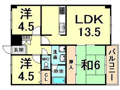 グリーンコート野間(3LDK/3階)の間取り写真