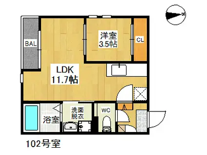 GRANDTIC ESPERANZAII(1LDK/1階)の間取り写真