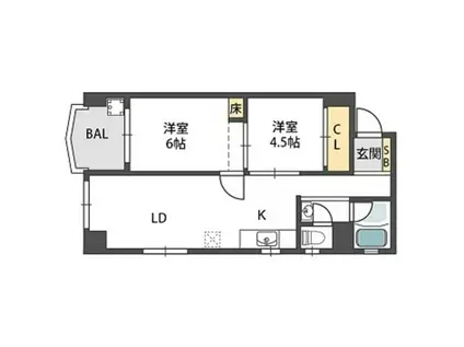 ハイツ粟新(2LDK/4階)の間取り写真